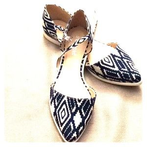 Navy and White Ankle Strap Flat
